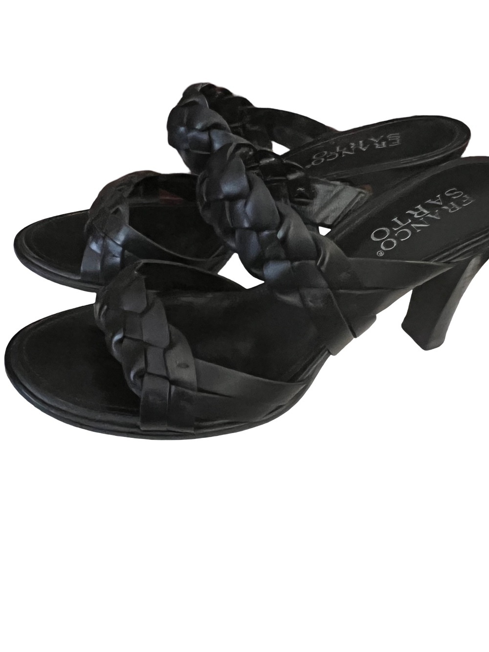 Franco Sarto Black Braided Leather Women's Heels Made in Brazil size 6M!